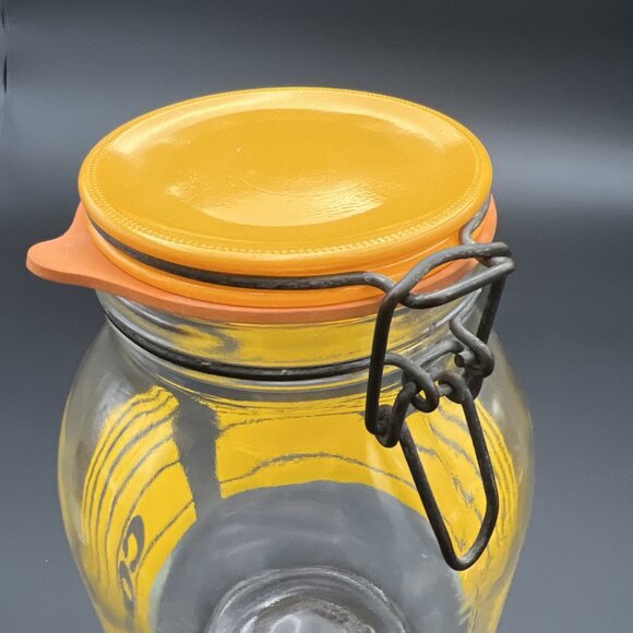 Large Vintage Retro 3L Glass Cookie Jar Yellow Striped France 1970s VG to EUC - Picture 3 of 16